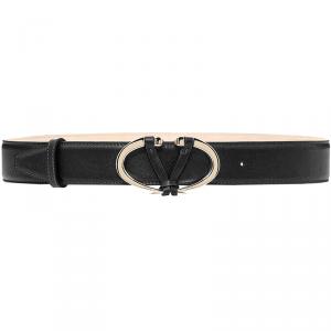 Pre Owned Valentino Black Leather V Rivet Belt 95 CM