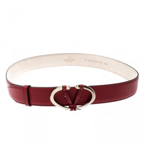 Pre Owned Valentino Rosso V. Leather V Rivet Belt 90 CM