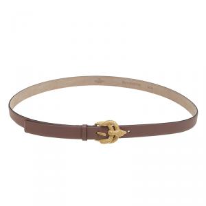 Pre Owned Valentino Cedar Brown Leather Snake Buckle Belt 90 CM