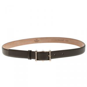 Pre Owned Valentino Dark Brown Leather Rockstud Buckle Belt 75 CM