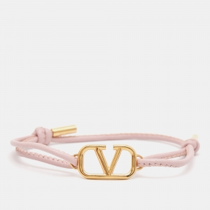 Valentino VLogo Leather Gold Tone Bracelet