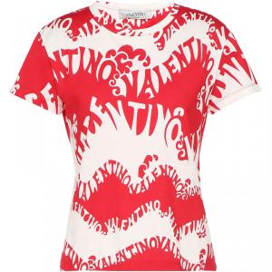Pre Owned Valentino Rosso/Bianco Valentino Waves Printed Jersey Crew Neck T-Shirt L