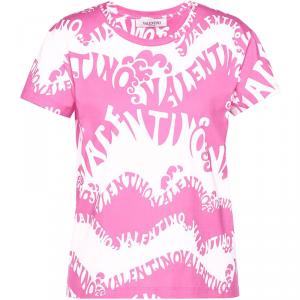 Pre Owned Valentino Pink/Bianco Valentino Waves Printed Jersey Crew Neck T-Shirt M