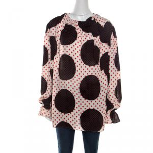 Pre Owned Valentino Avorio/Nero/Rosso Polka Dot Printed Silk Top M