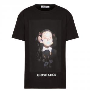 Pre Owned Valentino Black Cotton Izumi Miyazaki Print Crew Neck T Shirt L