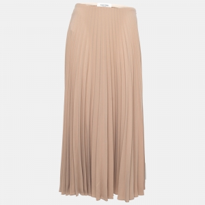 Pre Owned Valentino Nude Pink Pleated Crepe Midi Skirt M