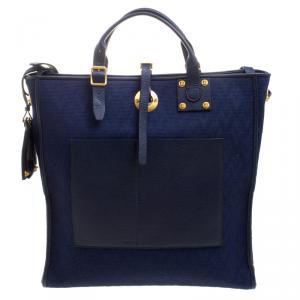Pre Owned Valentino Blue Canvas Jacquard Eye On You Vertical Tote