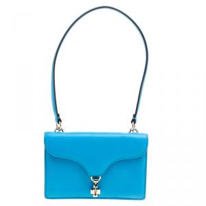 Pre Owned Valentino Blue Leather Flip Lock Flap Bag
