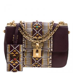 Pre Owned Valentino Burgundy Leather Painted B-Rockstud Shoulder Bag