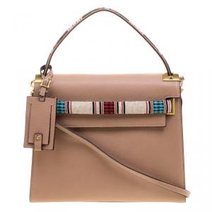 Pre Owned Valentino Brown Tribal Motif Leather My Rockstud Top Handle Bag