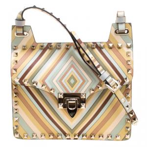 Pre Owned Valentino Multicolor Native Couture Print Leather Rockstud Shoulder Bag