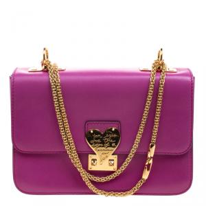 Pre Owned Valentino Purple Leather L'amour Chain Shoulder Bag