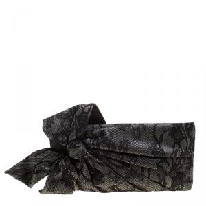 Pre Owned Valentino Black Lace Bow Clutch