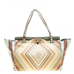 Pre Owned Valentino Multicolor Leather Medium Native Couture 1975 Rockstud Tote