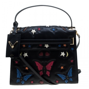 Pre Owned Valentino Black Leather Butterfly My Rockstud Top Handle Bag