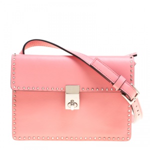 Pre Owned Valentino Pink Leather Micro Rockstud Crossboy Bag
