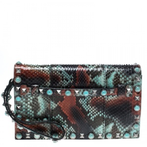 Valentino Multicolor Python Rockstud Wristlet Clutch