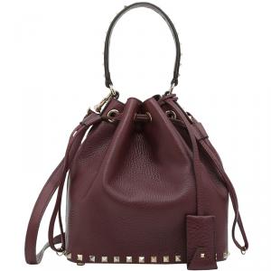 Pre Owned Valentino Vinaccia Leather Small Rockstud Bucket Bag