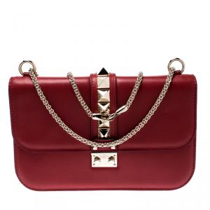 Pre Owned Valentino Rosso V. Leather Glam Lock Chain Shoulder Bag