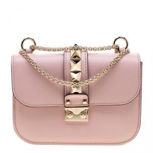 Pre Owned Valentino Water Rose Leather Small Glam Lock Chain Shoulder Bag