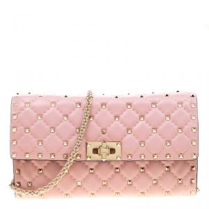 Pre Owned Valentino Loto Quilted Leather Rockstud Spike Chain Clutch Bag
