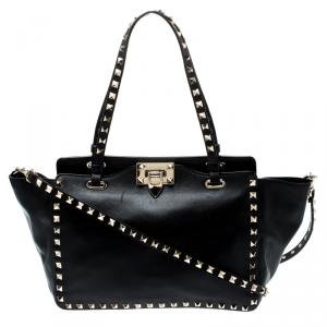 Pre Owned Valentino Black Leather Rockstud Trapeze Tote