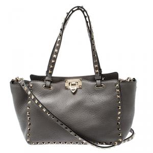 Pre Owned Valentino Perla Leather Small Rockstud Trapeze Tote