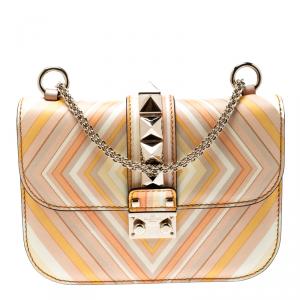 Pre Owned Valentino Multicolor Mandarin Sorbet Leather Small Rockstud 1975 Lock Chain Shoulder Bag