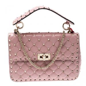 Pre Owned Valentino Loto Quilted Soft Leather Medium Rockstud Spike Chain Shoulder Bag