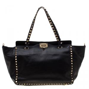 Pre Owned Valentino Black Leather Rockstud Trapeze Tote