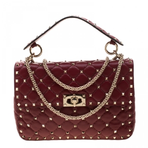 Pre Owned Valentino Red Quilted Leather Rockstud Medium Shoulder Bag