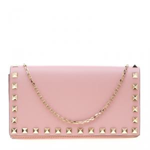 Pre Owned Valentino Loto Leather Rockstud Chain Clutch Bag