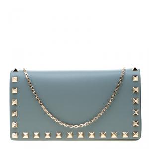 Pre Owned Valentino Nube Leather Rockstud Chain Clutch Bag
