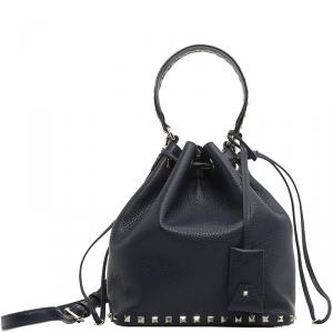 Pre Owned Valentino Marine Leather Small Rockstud Bucket Bag