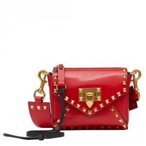 Pre Owned Valentino Rouge Pur Smooth Leather Small Rockstud Hype Shoulder Bag