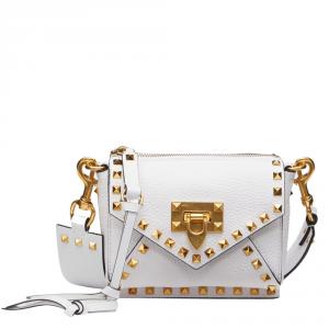 Pre Owned Valentino Optic White Grainy Leather Small Rockstud Hype Shoulder Bag