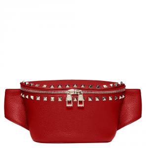 Pre Owned Valentino Rosso V. Grainy Leather Rockstud Belt Bag Size 85