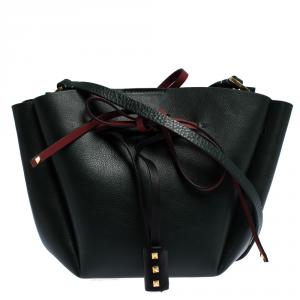Pre Owned Valentino Green Leather Medium VLOGO Bucket Bag