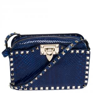 Pre Owned Valentino Blue Python Rockstud Crossbody Bag