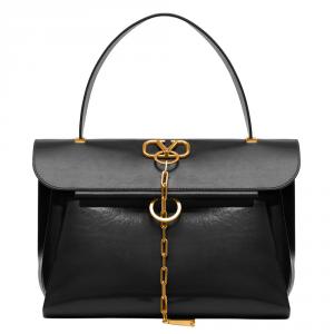 Pre Owned Valentino Black Smooth Leather VCHAIN Top Handle Bag