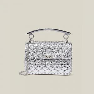 Pre Owned  Valentino Garavani Metallic Silver Rockstud Spike Medium Leather Bag