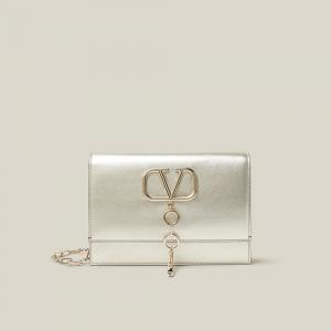Pre Owned Valentino Garavani Metallic Silver V-Logo Clutch