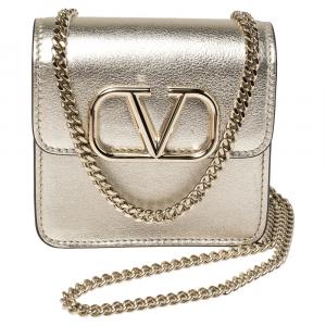 Pre Owned Valentino Sahara Leather VSLING Chain Compact Wallet