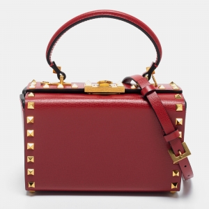 Pre Owned Valentino Red Leather Rockstud Alcove Top Handle Bag
