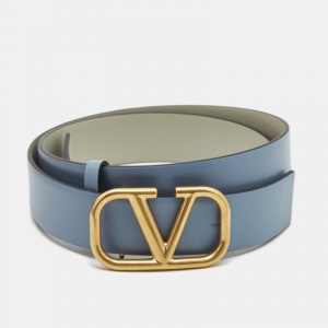 Valentino Blue/Grey Leather VLogo Reversible Belt 70CM