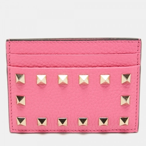Valentino Pink Leather Rockstud Card Holder 