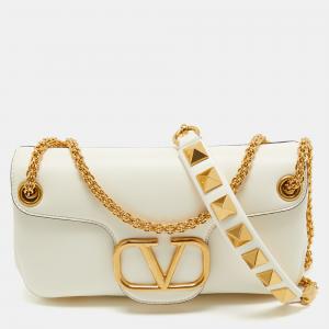 Valentino Ivory Leather Stud Sign Shoulder Bag