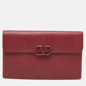 Valentino Burgundy Leather Large VLogo Flat Pouch