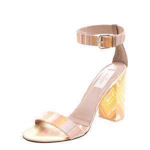 Pre Owned Valentino Native Couture 1975 Print Plexiglass Ankle Strap Sandals Size 39