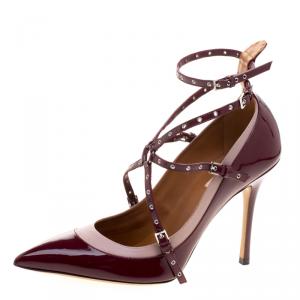 Pre Owned Valentino Two Tone Leather Love Latch Detail Eyelet Embellished Pumps Size 41